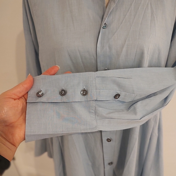 Eskandar Sky Blue Button Down Oversized Swing Top Pleated A-Line Size 0 6-8 - Picture 4 of 10